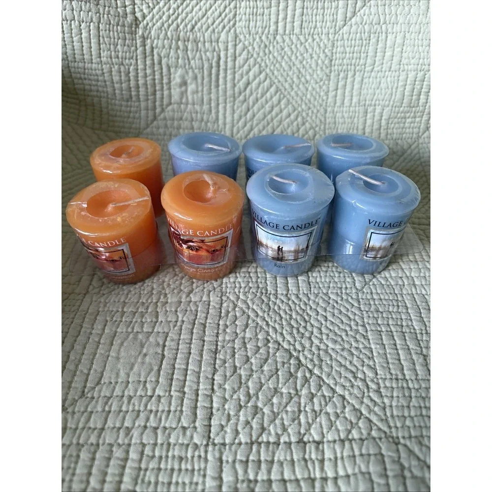 Vintage Village Candles Votive 8 Pack, 5 Rain 3 Orange Cinnamon| Smells Great 2